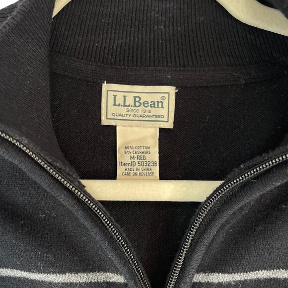 L.L.Bean Mens Medium Black Gray Striped Half-Zip Sz M Sweater Casual Streetwear - Picture 4 of 9